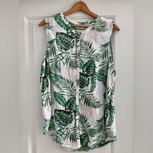 Tropical print linen sleeveless blouse by C&C California